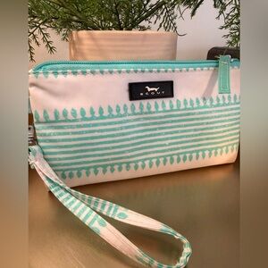 Scout Cream and Teal Striped Wristlet